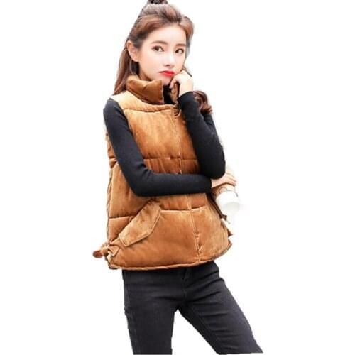 2018 Autumn Winter New Women Short Vest Female Down Cotton Vest Women Stand-Collar Zippers Button Slim Warm Vest Outerwear Q489