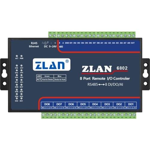 ZLAN6802 RS485 8 channels DI AI DO RS485 Modbus I/O module RTU data collector remote controller board module