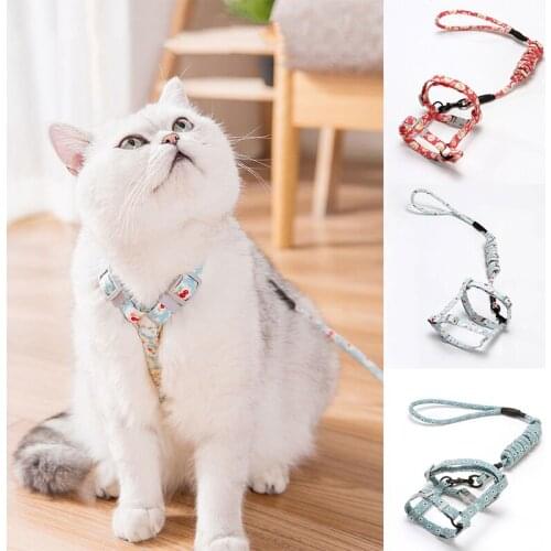 1PC Cat Dog Collar HarnessCute Chest Strap Traction Rope Adjustable Cat Collar Floral Harness Leash Outdoor Safe Gentle