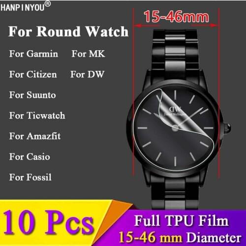 10Pcs For Xiaomi Amazfit Garmin Casio DK Watch Soft TPU Full Cover 15-46mm Diameter Screen Protector Protective Film -Not Glass