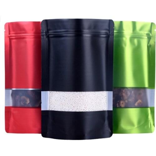 100pcs/lot Thick Color Aluminum Foil Zipper Self-supporting Packaging Bag Food Nut Matte Display Window Packaging Sealed Bag