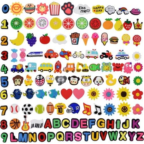 125PCS Wholesale Mix Cartoon Animal Shoes Charms For Kids Gifts Sunflower Food Icon Croc Hole Slipper Accessories Jibizt Buckles