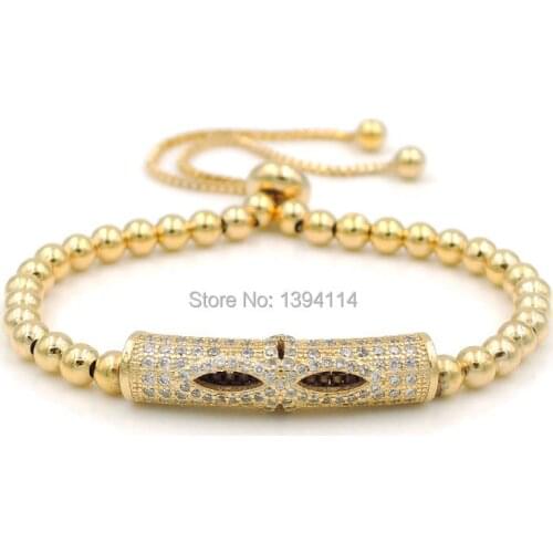 29x7mm Micro Pave Clear CZ Crystal Curved Tube Lacunal Charm With 4mm Round Loose Beads Adjustable Bracelet