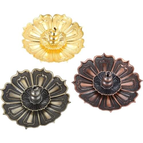 3pcs/set Lotus Incense Burner Holder Red/Gold/Bronze Alloy Buddhism Coil Censer Line Incense Stick Gray Plate Temple Yoga Tea
