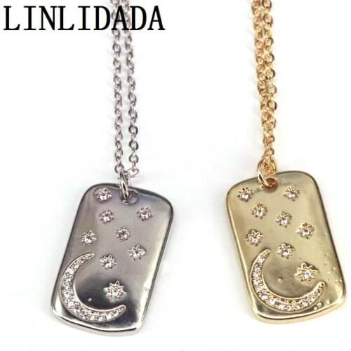 5Pcs Micro Pave CZ Moon Star in Rectangle Pendant Gold Silver Color Jewelry Necklace