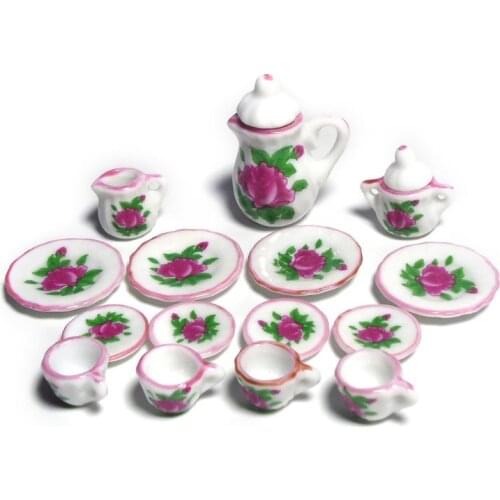 97BC 1:12 Scale Doll House Tableware Miniature Furniture Purple Flower China Porcelain Dolls Ceramic Tea Sets