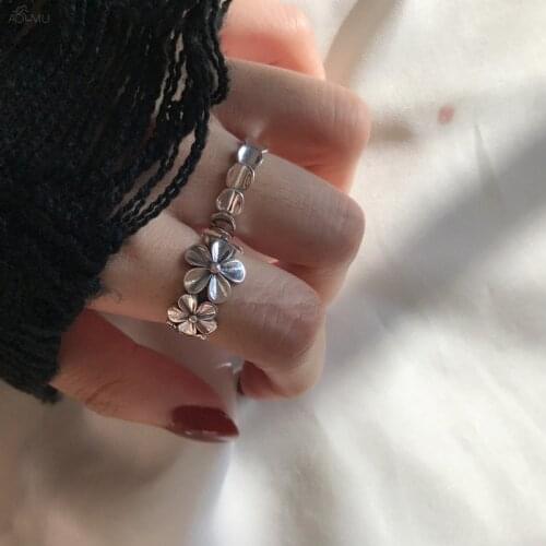 AOMU Korea Fashion Punk Geometric Flower Shape Distressed Metal Adjustable Open Rings For Women Chic Party Jewelry