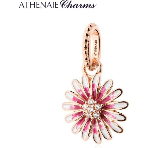 ATHENAIE Silver Alloy Mixed Enamel Shine Zircons Daisy Dangle Charms For European Bracelet Necklace Jewelry