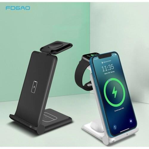 3 in 1 Qi Wireless Charger Dock Stand 15W Fast Charging Station for Apple Watch 6 5 4 3 2 AirPods Pro for iPhone 12 11 XS XR X 8