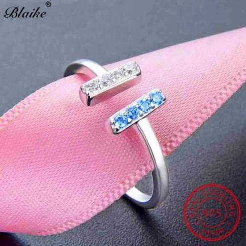 Blaike Minimalist Female White Blue Sapphire Open Rings For Women Real s925 Sterling Silver Thin Ring Zircon Fine Jewelry