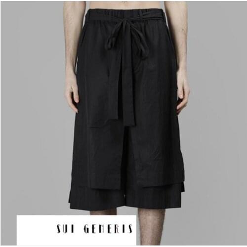 28-46 Pants Men Multi-layer Streamers Irregular Skirts Japanese Lacing Slits Seven-point Wide-leg Pants Hairstylist Costumes