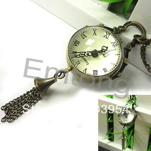 Ball Pocket Watches roma clocks crystal free shipping cheap Antique Vintage bronze Pendant Quartz New Necklace 10pcs Chain WP053