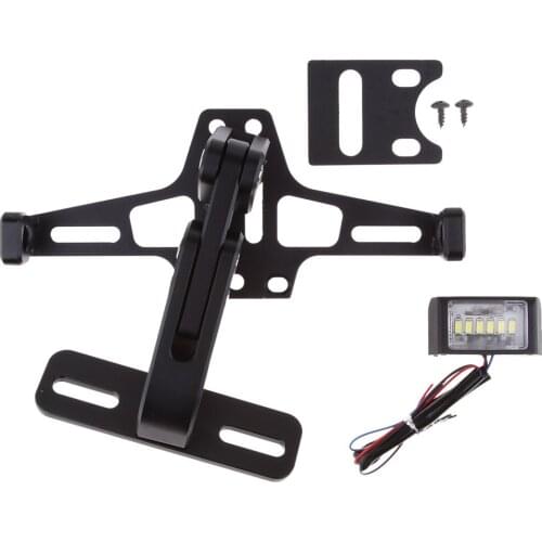 Black Adjustable Number License Plate Holder Mount Bracket Hanger + LED Light for Motorcycle Dirt Bike