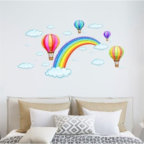 Color Cartoon Rainbow Cloud Hot Air Balloon Wall Sticker for kids baby room decoration Mural Art Nursery Decor Girl Gift 30*45cm