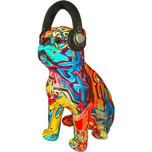 Room Ornaments Statues Sculptures Figurines For Interior Modern Art Home Interior Living Room Doodle Painted Dog Resin Animal