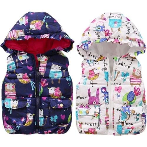 Bobora Kids Children Vest Cartoon Print Coat Kids Warm Sleeveless Hooded Vest Jacket Clothing Winter