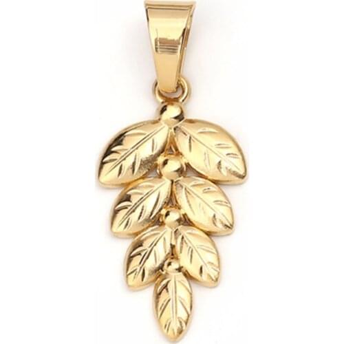 DoreenBeads Fashion 304 Stainless Steel Pendants Leaf Gold Color Jewelry DIY Charms Findings 43mm x 18mm( 6/8"), 1 Piece