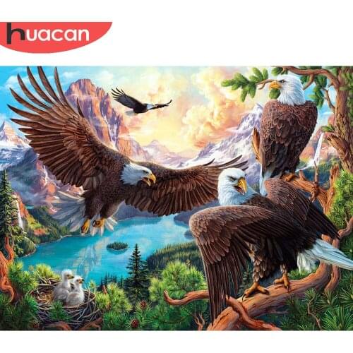 HUACAN Diamond Painting Eagle Animals Full Square/Round Drill Diamond Mosaic Tree Wall Decor Handmade Gift