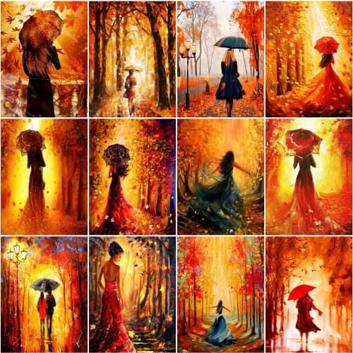 HUACAN Painting By Number Autumn Scenery Drawing On Canvas Paint By Number Girl Kits Handpainted Unique Gift