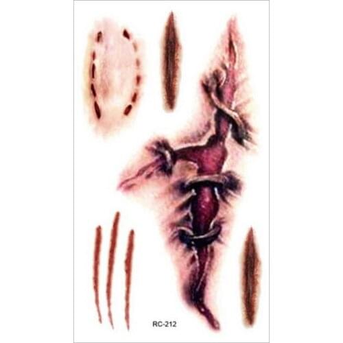 Fake Tattoo Halloween Terror Wound Temporary Tattoo Realistic Blood Taty Injury Scar Tattoo Sticker Razor Blade 3D T1875