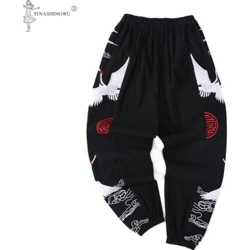 Kimono Japanese Traditional Print Pants Haori Pants Asian Costume Beach Casual Loose Long Pants Japan Style Men Kimono Yukata