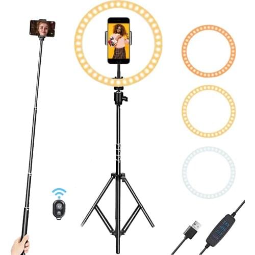 10" Selfie Ring Light with Adjustable Tripod Stand phone holder, 3 Modes 10 Brightness Levels for Vlogs, Live Stream YouTube