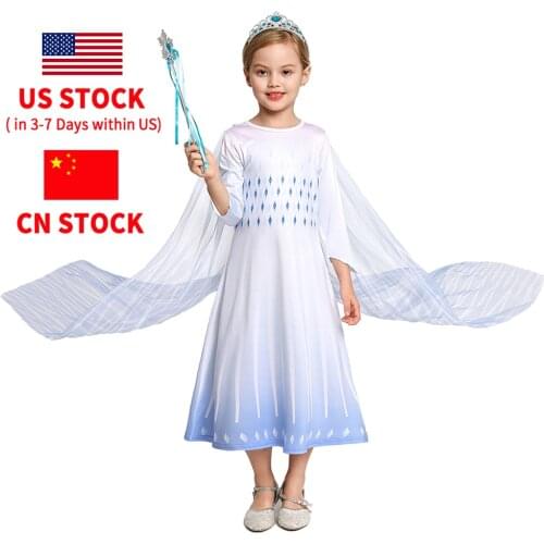 Elsa Costume Kids Halloween Party Snow Queen Cosplay Clothes Girls Elsa White Mesh Prom Dress for Little Girl 3-10 Year