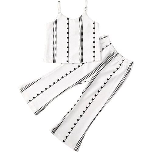 Fashion Summer Toddler Infant Girls Outfits Set Clothes Striped Sleeveless Sling Vest Tops Flare Pants 2Pcs Kids Girls Clothing