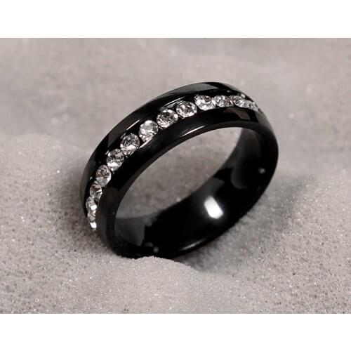 MOREDEAR CZ Crystal wedding Ring Black Titanium Finger Rings for women and Men stainless steel ring promotion discount
