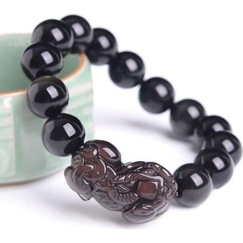 Mens PIXIU Bracelets Ice Colored Obsidian Round Beads Bracelets Gift for Women Lovers Fine crystal Jewelry