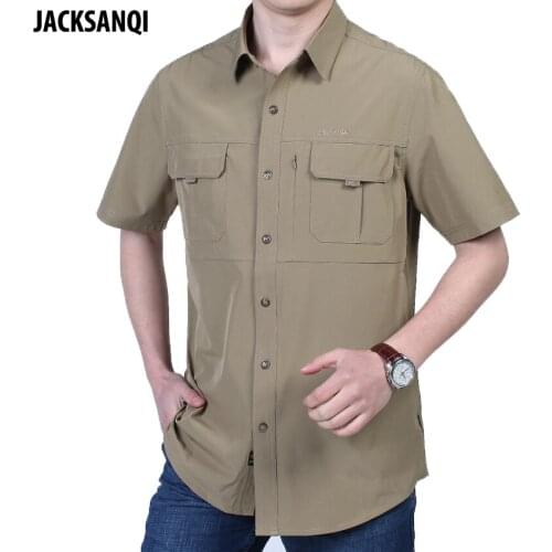 JACKSANQI Summer Men Quick Dry Outdoor Shirts Breathable Sports Fishing Trekking Hiking Sun Protection Male Thin Clothing RA406
