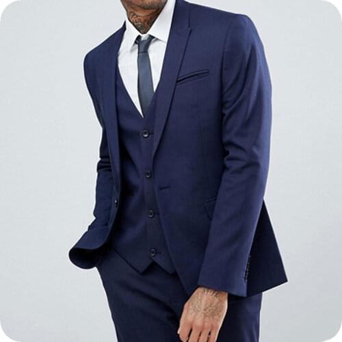 Custom Made Blue Men Suits for Wedding Slim Fit Formal 3Piece Male Blazer Jacket Pant Vest Groom Tuxedo Costume Homme Ternos