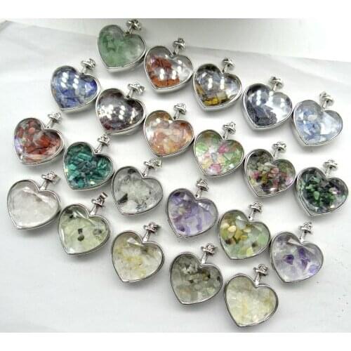 Natural stone tiger eye Quartz crystal Turquoises irregular gravel stone & glass pendant for diy Jewelry making necklace10pcs