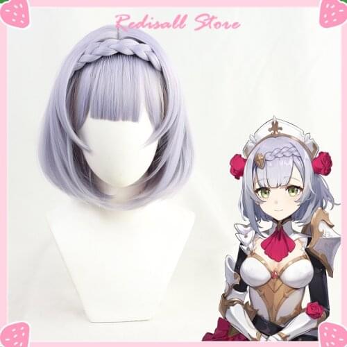 Noelle Wig Genshin Impact Cosplay Lavender Short Braided Heat Resistant Hair Women Halloween