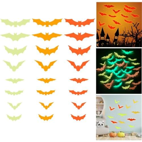 New Design 1 Set 3D Halloween Realistic Glowing Scary Bats Wall Sticker Home Party Supplies Decoration 12PCS Stickers Accessorie