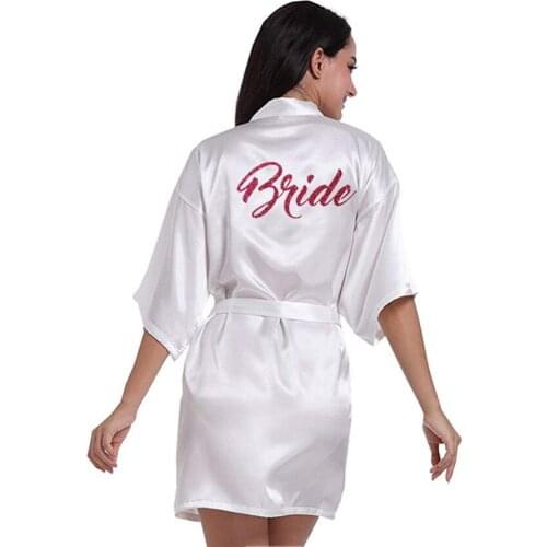 New bride bridesmaid robe with white black letters mother sister of the bride wedding gift bathrobe kimono satin robes