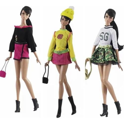 1/6 BJD Clothes Long Sleeve Doll Outfits Set for Barbie Dresses Casual Wear Handbag Shoes 1:6 Dollhouse Accessories Kid Toy Gift