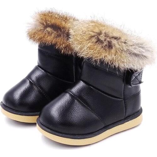 Plush Warm Winter Baby Girls Snow Boots Shoes Outdoor Snow Boots Girls Baby Kids Shoes Pu Leather Flat With Baby Toddler Shoes