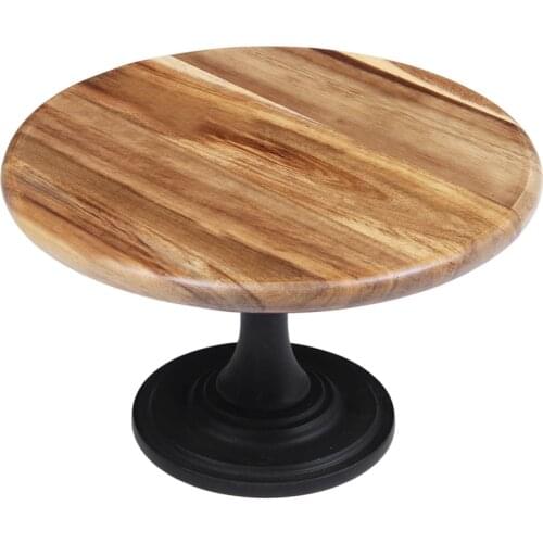 Cake Display Stand Solid Wooden Hand Polished Baking High Black Metal Leg Tray for Hotel Wedding Dessert Supplies