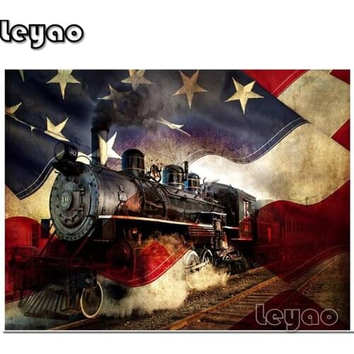 Full Square/Round Diamond Painting Mosaic American Flag Retro Train 5D DIY Diamond Embroidery Art Kits Decorations Home