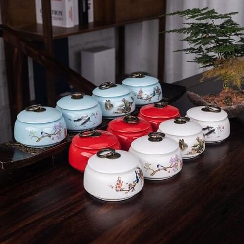 Portable Pu'er Green Tea Sealed Cans Storage Tanks Travel Tea Leaf Box Wedding Candy Storage Jar Ceramic Tea Caddy