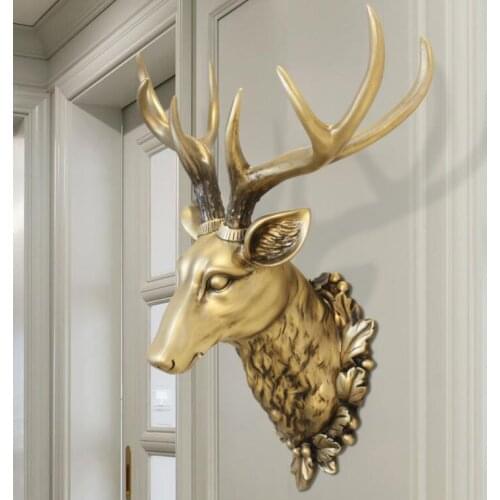 3D DEER HEAD SCULPTURE MURALS HOME WALL HANGING ANIMAL STATUE DECORATION RESIN HANDMADE EUROPEAN VILLAGE ORNAMENT ARTWORK CRAFT