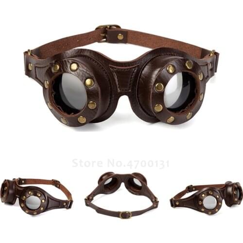 Medieval Men Steampunk Aviator Detective Glasses Carnival Retro PU Leather Gothic Style Pilot Goggle Halloween Cosplay Costumes