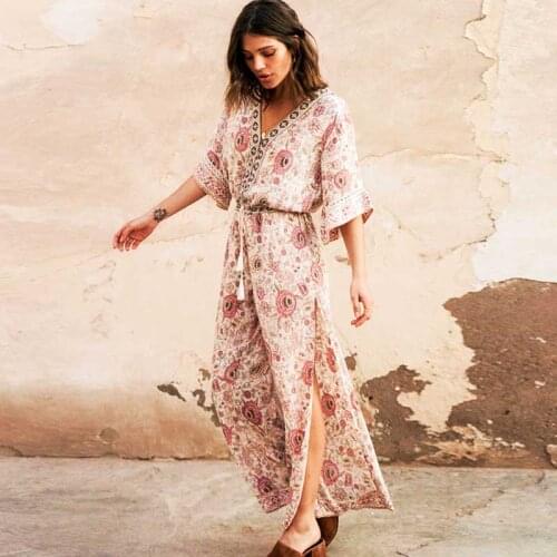 Super Chic Floral Print jumpsuit women V-neck Tassel Tied Side Slits Boho beach Jumpsuit Womens Open Back sexy womens jumpsuits