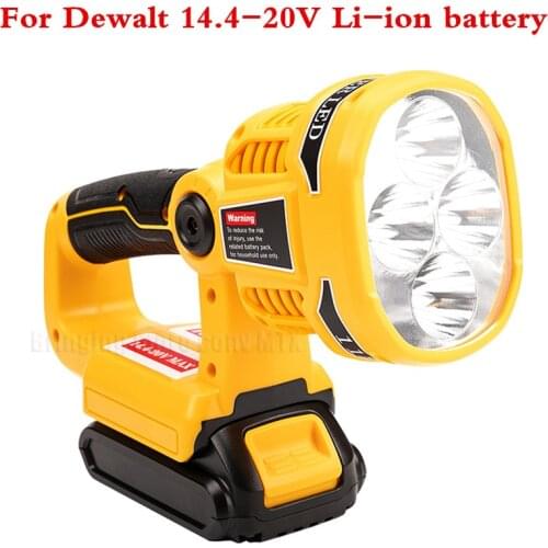 12W Spotlight LED Warning Light Work Lamp Flashlight Torch hand lantern for Dewalt 14.4V 18V 20V Li-ion Battery DCB140 DCB180