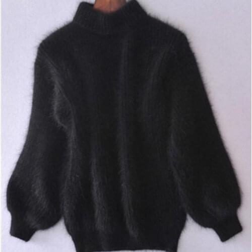 Sweater Autumn Winter Sweet Fashion Lantern Sleeve Casual Solid Color Pullover pull femme White Mohair Thicken Turtleneck
