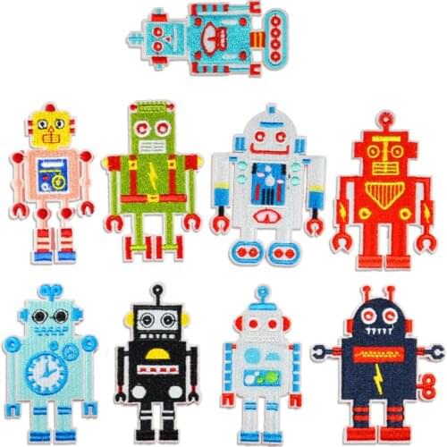 2019 New Cartoon children Clock Robot Patches Badges Stripe Star Iron On Patches Accessories For Clothing Embroidered Patches