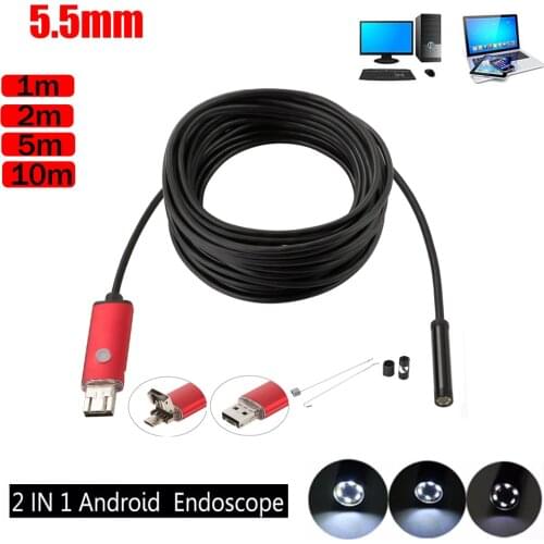 2m Cable 5.5mm Lens Mirco USB Android OTG USB Endoscope Camera IP67 Waterproof Snake Tube Pipe Android USB Borescope 480P