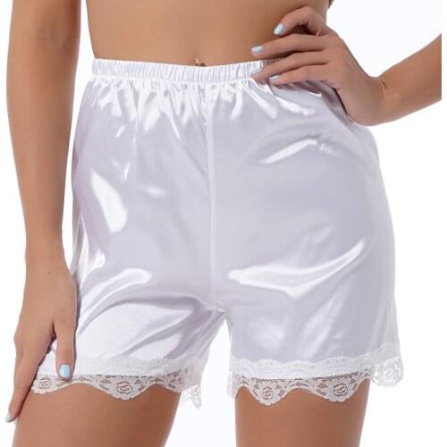 Womens Lace Trim Satin Shorts Pyjama Bottoms Mid Waist Waistband Pajama Short Pants Sleep Lounge Nightwear Homewear