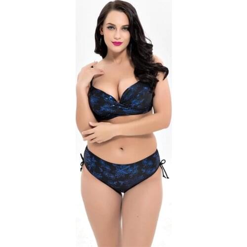 Womens Plus Size Swimsuits High Waist Bikini Set Push Up Top Bottom Big Brazil Two Pieces Swimwear Fat Ladies Bathing Swim Suit